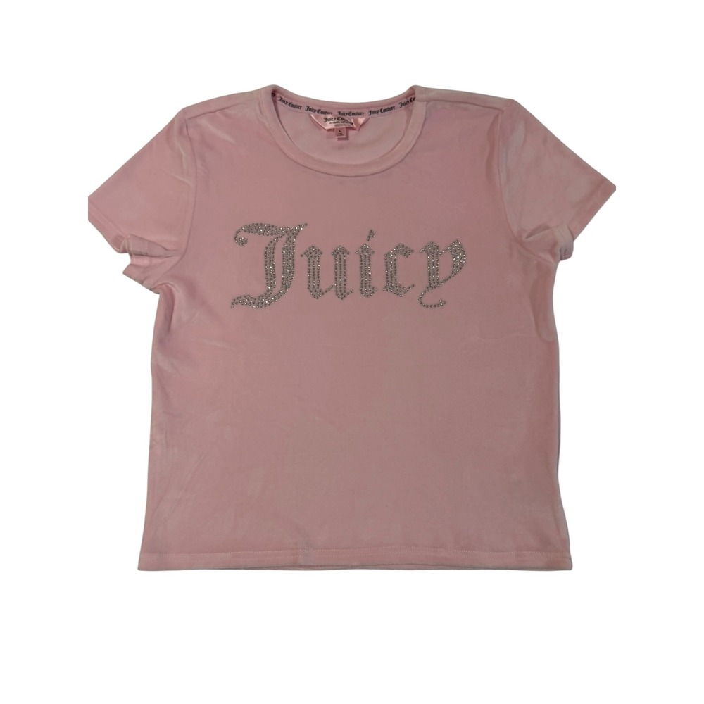 Juicy Couture Velour Rhinestone Logo Sleep Top Pink L Y2K McBling Loungewear